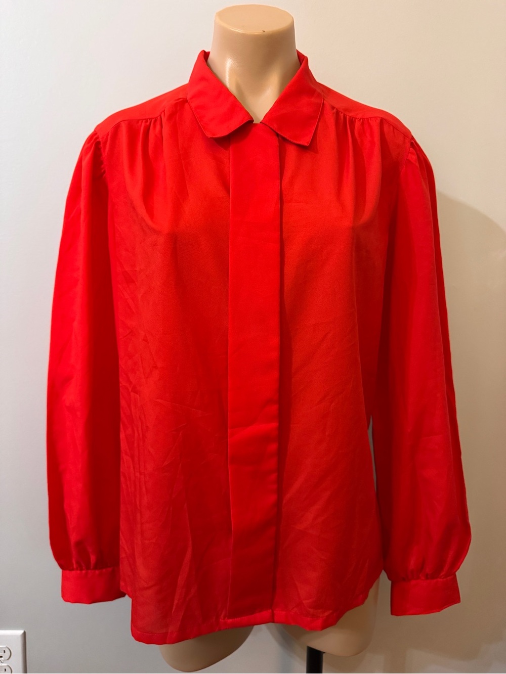 Judy Bond Red Button Down Collar Shirt Top Women’s 14 Vintage